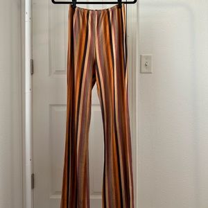 Orange & brown striped high-waisted flare pants